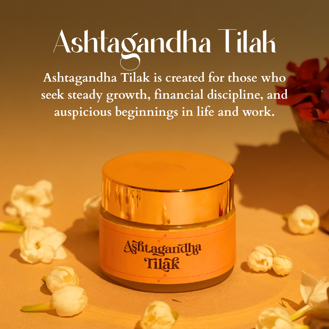 Deiveegaa Ashtagandha Tilak 50 g jar displayed on a warm floral background