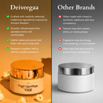 Deiveegaa Gopi Chandhan Tilak jar with a visual product comparison