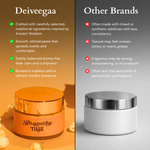 Deiveegaa Ashtagandha Tilak jar with a visual product comparison
